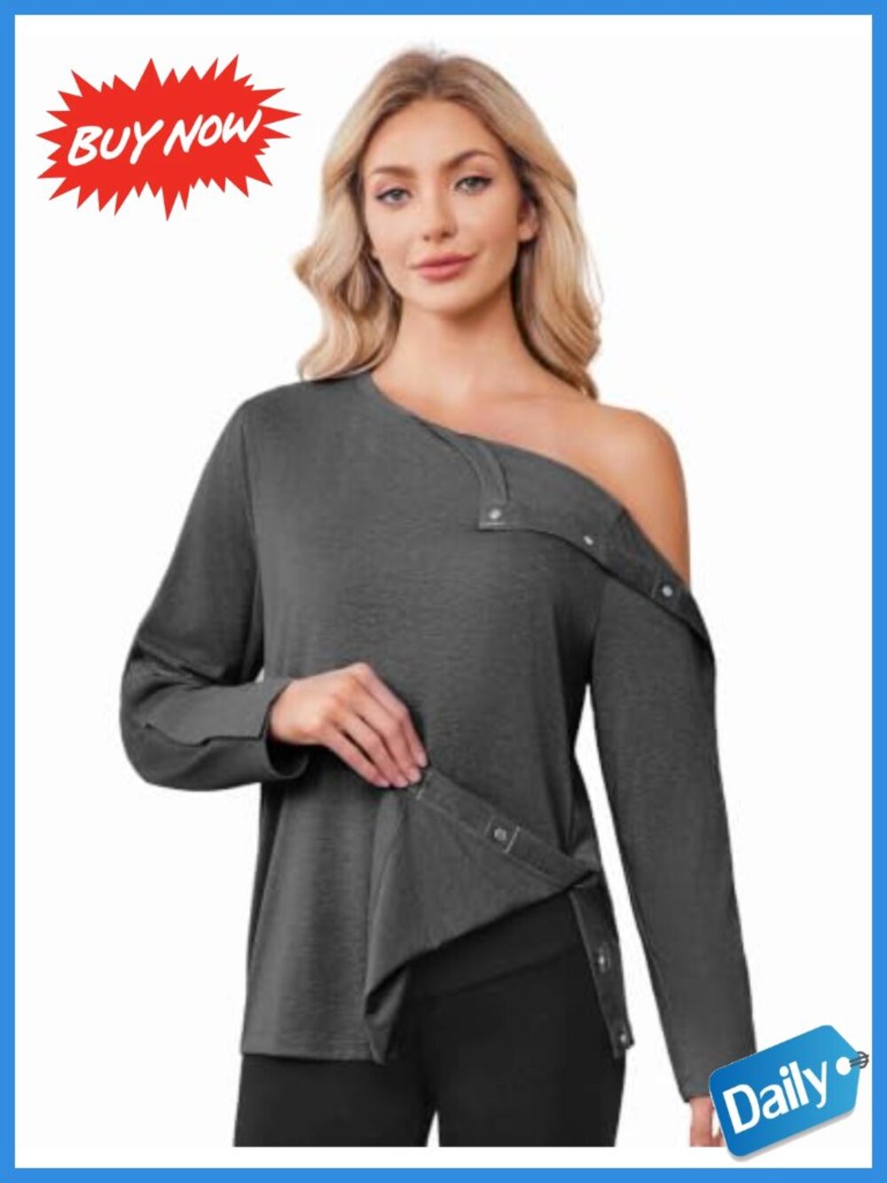 Women's Magnetic Post Shoulder Surgery Shirt One-Handed Adaptive Long Sleeve